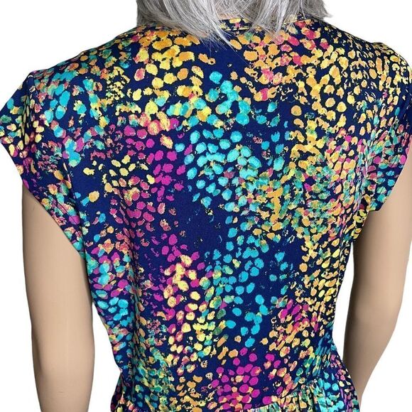 Bebop Wrap Look Dress In A Vibrant Print Sleeveless Size L - Picture 10 of 16